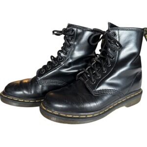 Dr Martens Black Leather Lace Up Combat Boots Womens Size 6